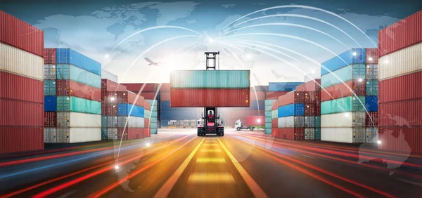 Globalna Logistyka Biznesowa Import Eksportu Dystrybucji Sieci Światowej Mapy Ładowanie — Zdjęcie stockowe