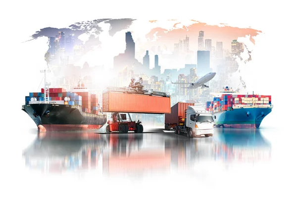 Globalna Logistyka Biznesowa Import Eksportu Kontenerów Frachtowiec Kontener Obsługi Ciężarówka — Zdjęcie stockowe