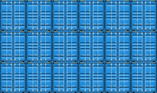 Stos Niebieskich Kontenerów Box Cargo Stoczni Portowej Kontenery Widok Przodu — Zdjęcie stockowe
