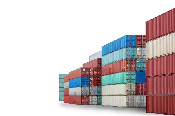 Containers isolated on white background, Stack of colorful containers box with copy space, Logistics import export goods of freight carrier and transportation industry concept