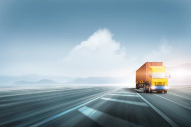 Transportation and logistics concept of Container Truck on highway road at sunset blue sky with copy space, Global Business logistic import export and cargo truck transport industry background clipart