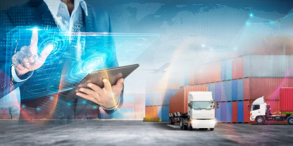 Global Business Smart Technology Concept International Trade Digital Screen Logistics — Stockfoto