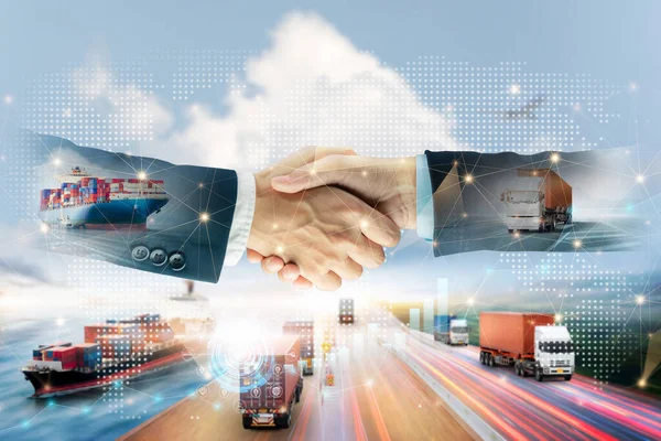 International Partnership Logistics Import Export Transport Concept Handshake Global Business — Stock Photo, Image