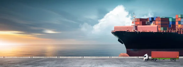 Containers Cargo Logistics Import Export Transport Concept Big Ship Ocean — Foto de Stock