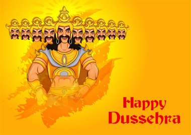 Hindistan Festivali mutlu Dussehra arka plan üzerinde Ravana vektör tasarımı