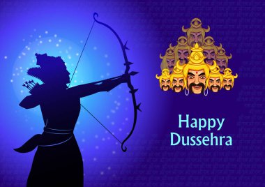 Hint Tanrı Rama Ravana Hindistan Festivali mutlu Dussehra arka plan üzerinde öldürmek vektör tasarımı