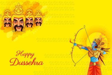 Hint Tanrı Rama Ravana Hindistan Festivali mutlu Dussehra arka plan üzerinde öldürmek vektör tasarımı