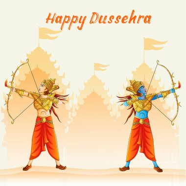 Hint Tanrı Rama Ravana Hindistan Festivali mutlu Dussehra arka plan üzerinde öldürmek vektör tasarımı