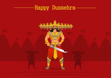 Hindistan Festivali mutlu Dussehra arka plan üzerinde Ravana vektör tasarımı