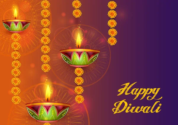 Joyeuse fête de la lumière traditionnelle Diwali de l'Inde fond de salutation de vacances — Image vectorielle