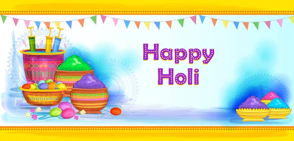 インドでお祝いの色の祭り、ハッピーホリのための挨拶とバナーテンプレートの背景 — ストックベクタ