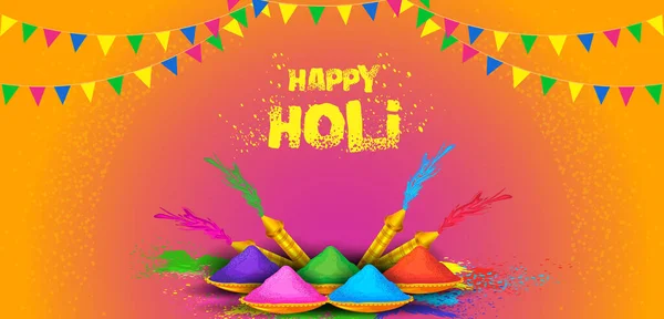 Saluti e banner modello sfondo per Festival dei Colori, Happy Holi celebrato in India — Vettoriale Stock