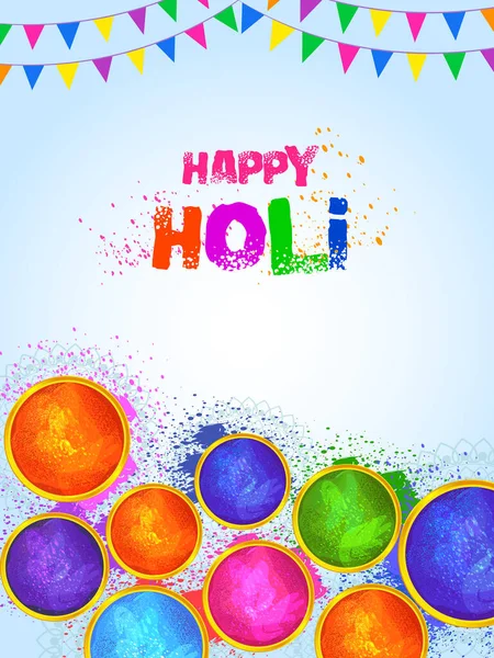 Saludos y banner plantilla de fondo para el Festival de Colores, Happy Holi celebrado en la India — Archivo Imágenes Vectoriales