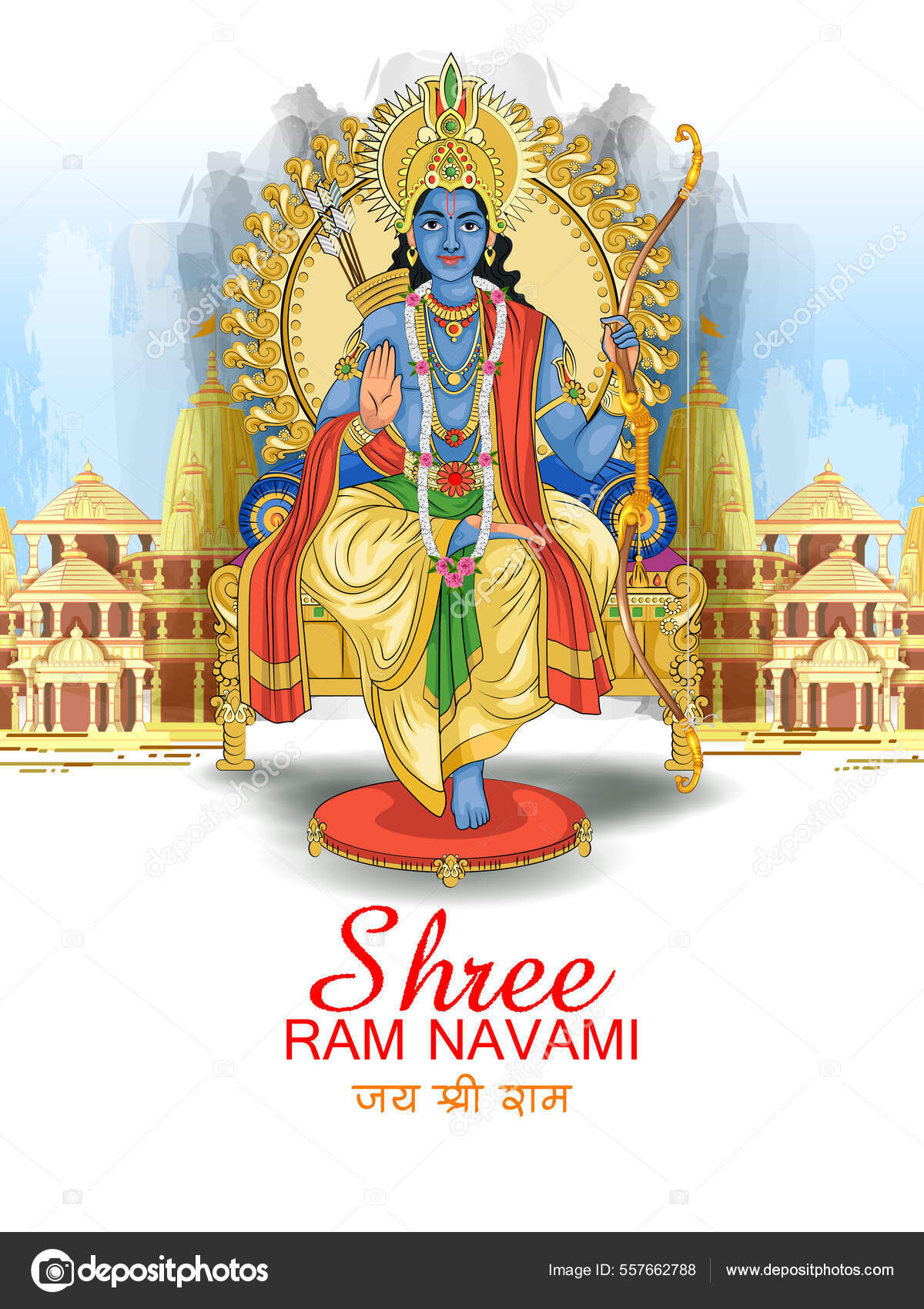 Lord Rama for India festival Happy Ram Navami background with Hindi  greetings Jai Shree Ram meaning Victory to Lord Ram Stock Vector Image by  ©PremiumStock #557662788