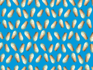 Paketleme için hediye paketi. Mavi arkaplanda dondurmalı waffle fincanları olan resim