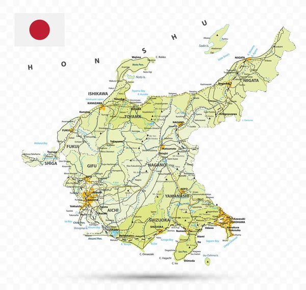 中部地図 日本の地図 ベクターイラスト — ストックベクタ