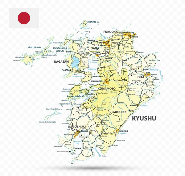 Χάρτης Κιούσου Χάρτης Του Νομού Ιαπωνίας Εικονογράφηση Διανύσματος — Διανυσματικό Αρχείο