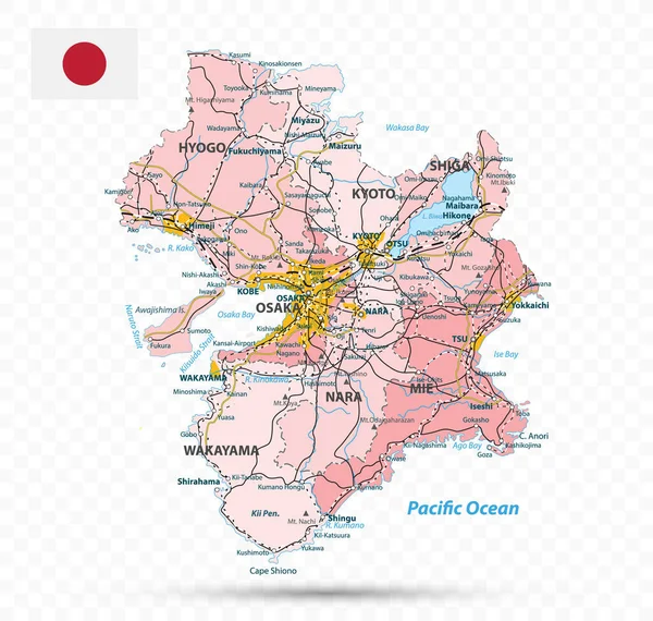 Kinki Kaart Kaart Van Prefectuur Japan Vectorillustratie — Stockvector