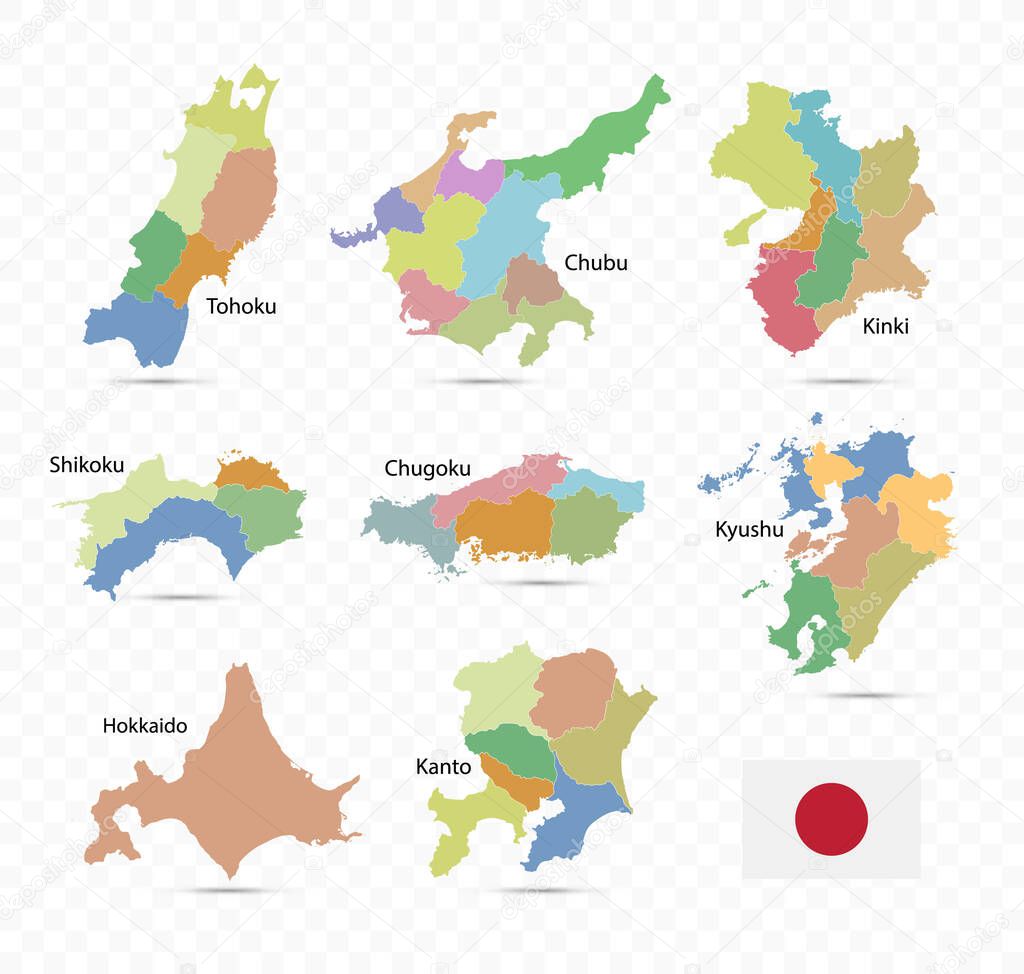 Prefectures Maps of Japan. Vector illustration.