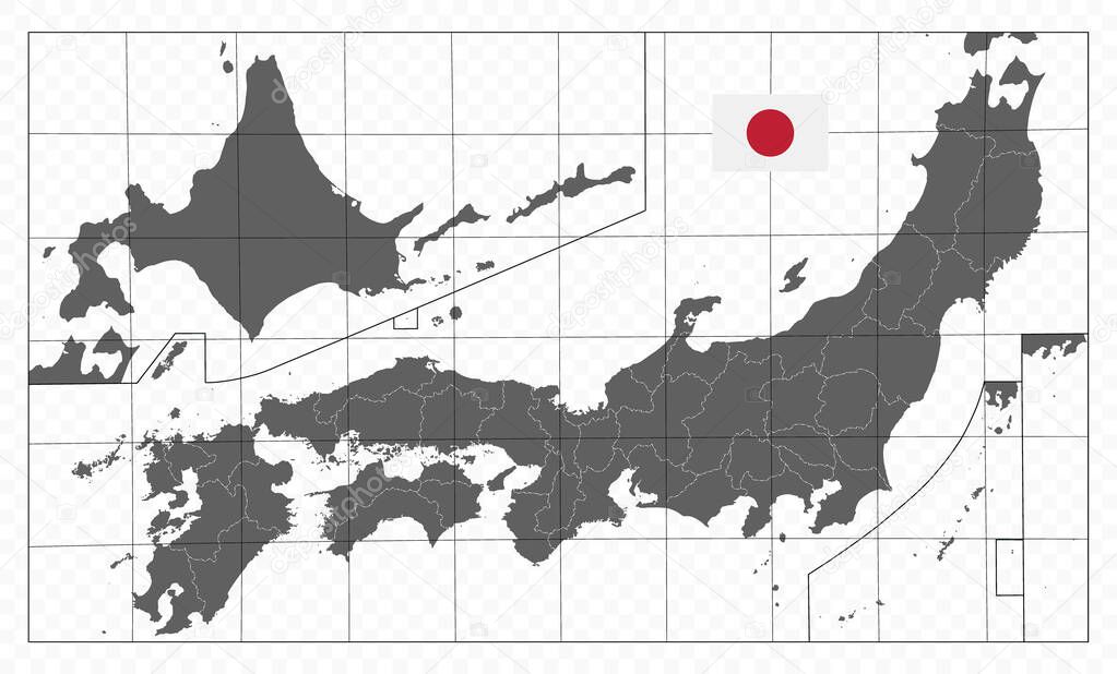Detailed Map of Japan. Gray color. Cutout on transperancy backgroud