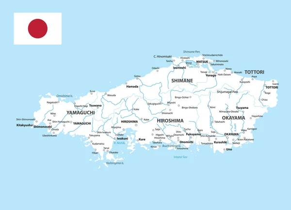 Χάρτης Τσουγκόκου Χάρτης Του Νομού Ιαπωνίας Λευκό Χρώμα Εικονογράφηση Διανύσματος — Διανυσματικό Αρχείο