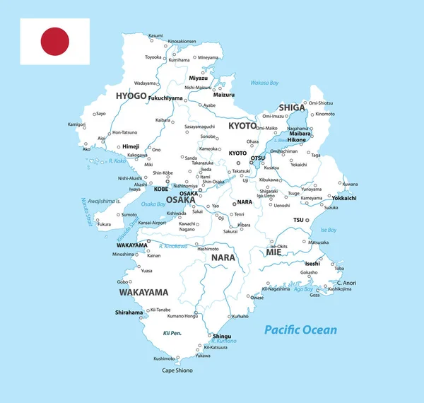 Mapa Kinki Mapa Prefeitura Japão Cor Branca Ilustração Vetorial —  Vetores de Stock