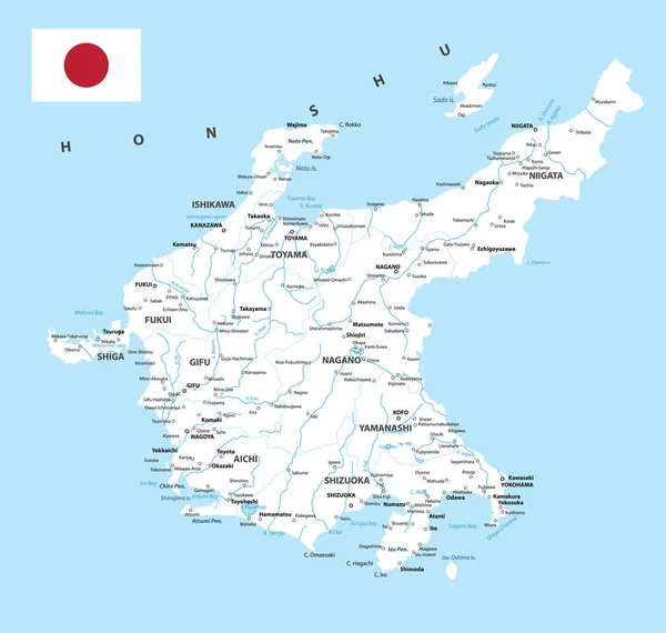 Mapa Chubu Mapa Prefeitura Japão Cor Branca Ilustração Vetorial — Vetor de Stock