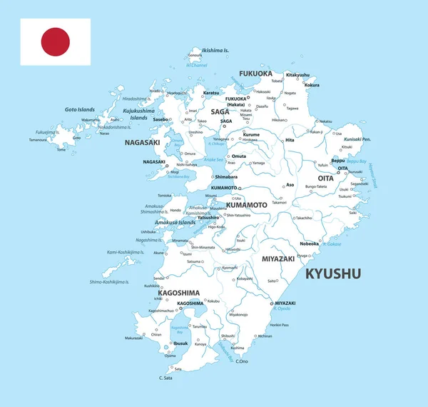 Χάρτης Κιούσου Χάρτης Του Νησιού Της Ιαπωνίας Λευκό Χρώμα Εικονογράφηση — Διανυσματικό Αρχείο
