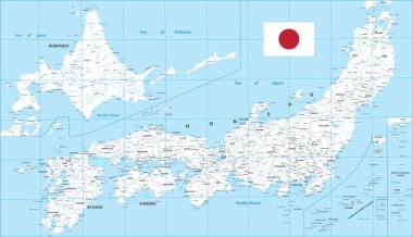 Japonya haritası. Beyaz renk. Vektör illüstrasyonu.