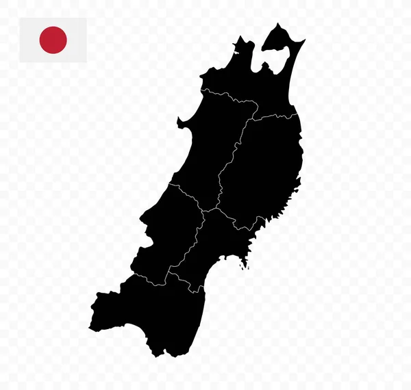 Tohoku Térkép Japán Prefektúra Térképe Fekete Szín Vektorillusztráció — Stock Vector