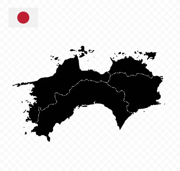 Shikoku Térkép Japán Prefektúra Térképe Fekete Szín Vektorillusztráció — Stock Vector