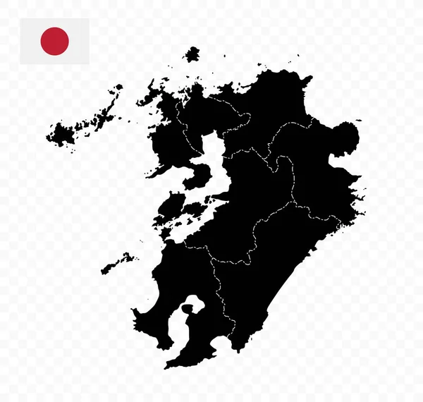 Карта Кюсю Карта Префектуры Японии Чёрный Цвет Векторная Иллюстрация — стоковый вектор