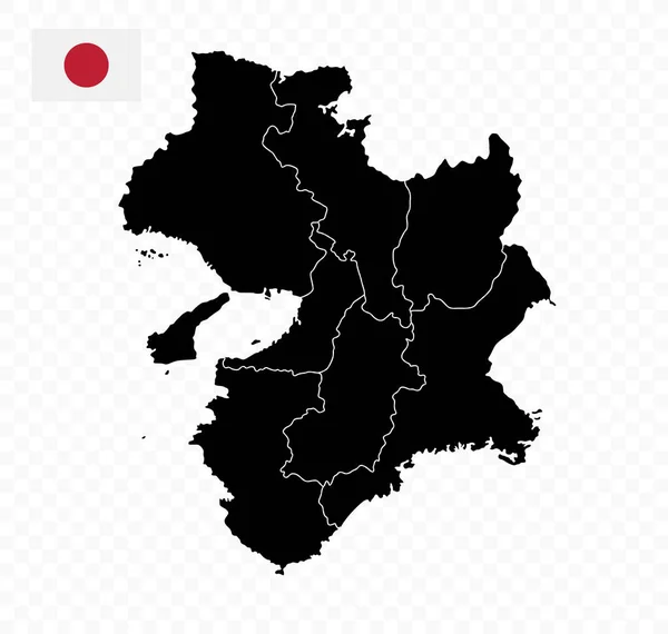 Kinki Térkép Japán Prefektúra Térképe Fekete Szín Vektorillusztráció — Stock Vector