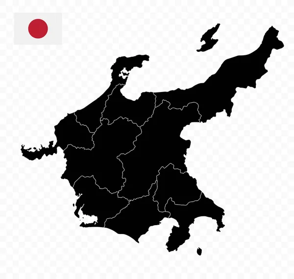 Mapa Chubu Mapa Província Japão Cor Preta Ilustração Vetorial — Vetor de Stock