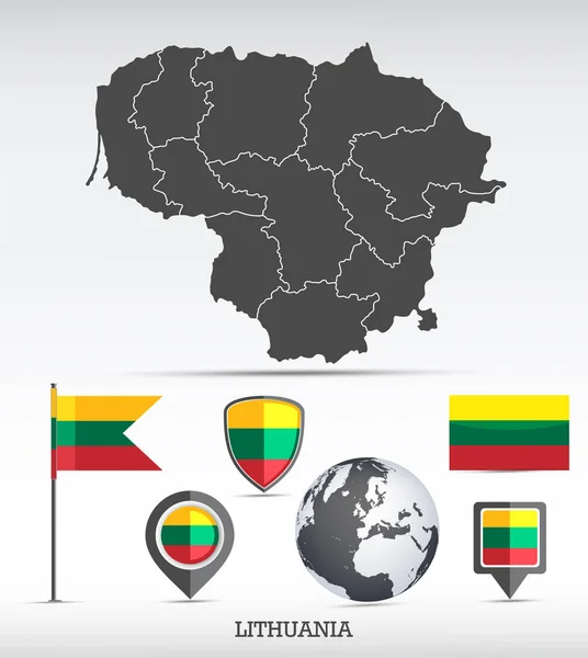 Lituania Mapa Conjunto Bandera Forma Detallada Del País Con Fronteras — Vector de stock