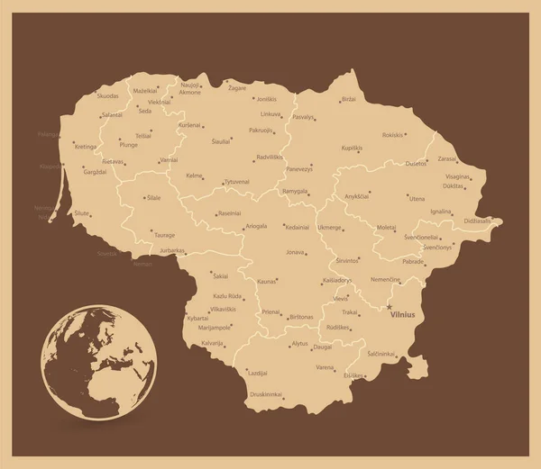 Lituanie Carte Antique Illustration Vectorielle Très Détaillée — Image vectorielle
