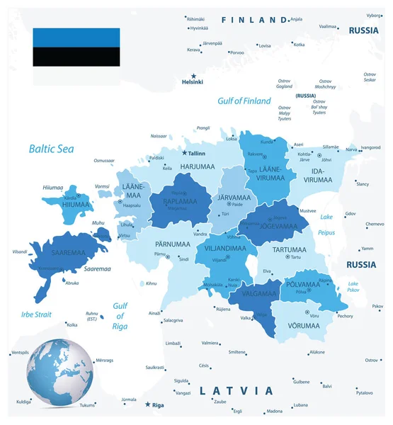 Estónia Mapa Administrativo Cores Azuis Ilustração Vetorial — Vetor de Stock