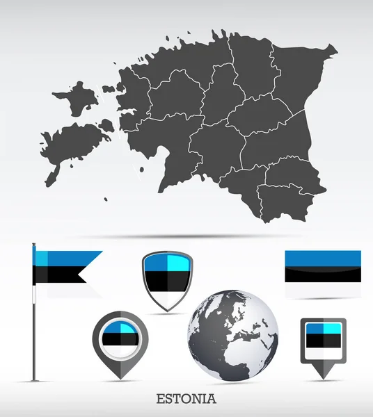 Estonia Mapa Conjunto Bandera Forma Detallada Del País Con Fronteras — Vector de stock