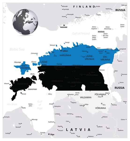 Estónia Mapa Colorido Pela Bandeira Nacional Ilustração Vetorial — Vetor de Stock