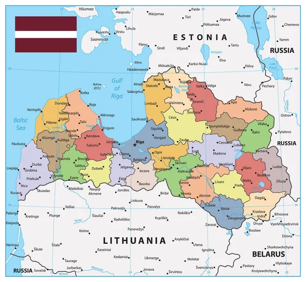 Divisioni Amministrative Mappa Lettonia Illustrazione Vettoriale — Vettoriale Stock