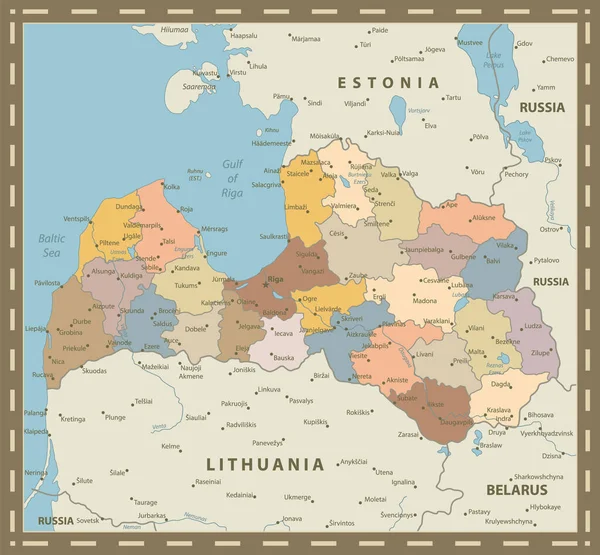 Lettland Vintage Colors Landkarte Vektorillustration — Stockvektor