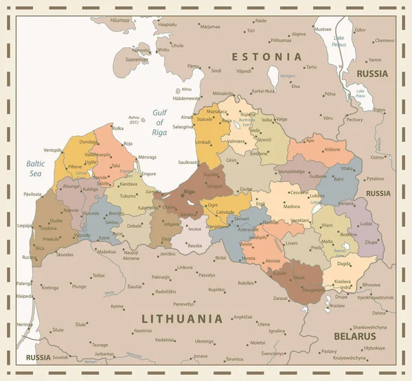 Latvia Retro Colors Map Vector Illustration — 스톡 벡터