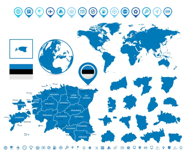 Detailed Map Estonia Regoins Navigation Set Elements Vector Illustration — Stockvector