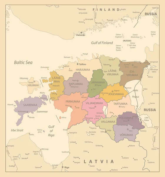 Εσθονία Vintage Χάρτης Εικονογράφηση Διανύσματος — Διανυσματικό Αρχείο
