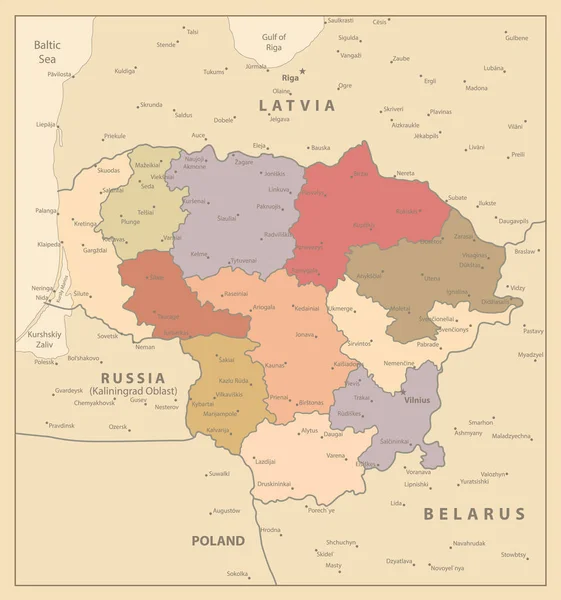 Lithuania Vintage Map Vector Illustration — Vetor de Stock