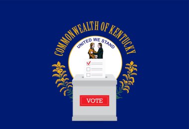 Presidential elections in Kentucky state. State flag and ballot box voting set.
