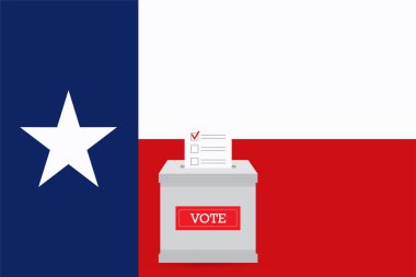 Presidential elections in Texas. State flag and ballot box voting set.