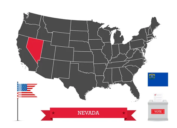 Presidential Elections Nevada State Flag Ballot Box Silhouette Usa Map — Vettoriale Stock