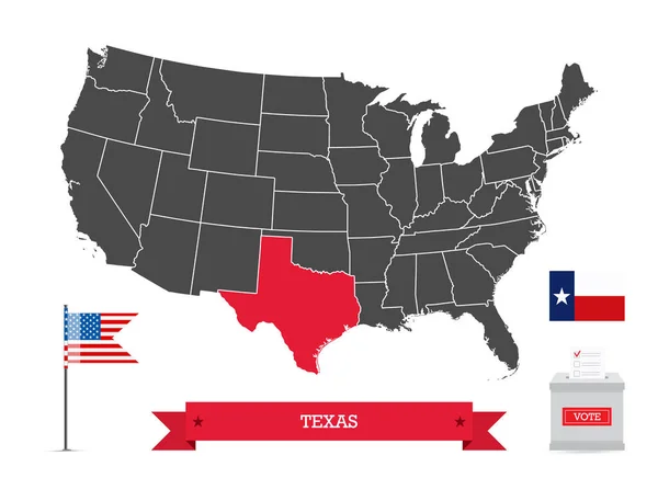 Elezioni Presidenziali Texas Bandiera Stato Urna Silhouette Stati Uniti America — Vettoriale Stock
