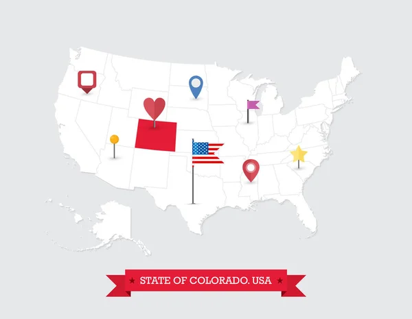Mapa Státu Colorado Zvýrazněná Mapě Usa Mapa Colorada Mapě Spojených — Stockový vektor